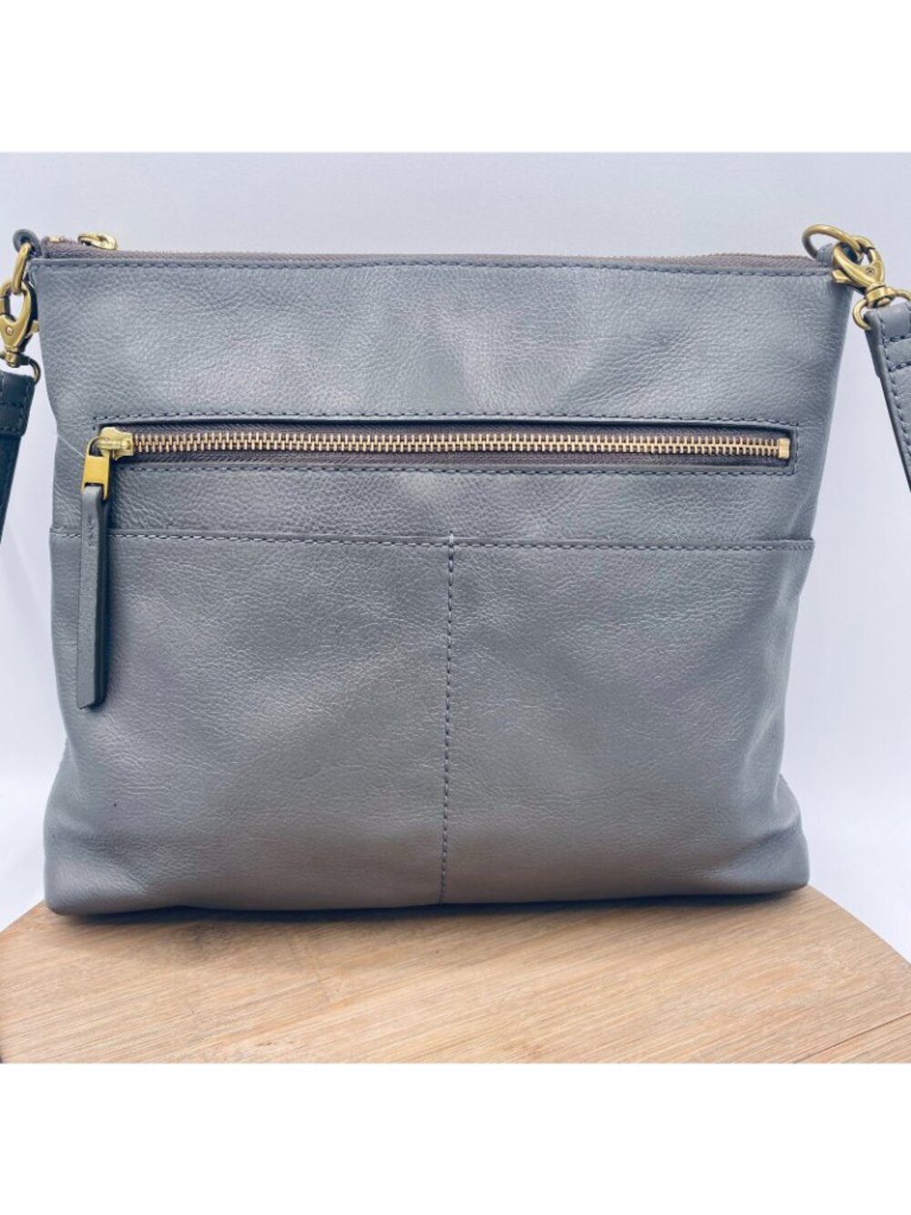 Fossil Crossbody Bag Gray Leather Messenger Purse Large Minimalist Luxury - Picture 5 of 13